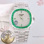 PD Factory Patek Philippe Nautilus Swiss 26-330 Movement Green Diamond Bezel White Gold Watch 40mm 